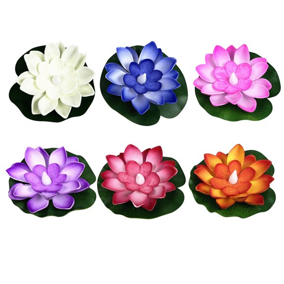 6 Pack Floating Lotus Tea Lights - 4 Inch Water Lily LED Candles for Pool,Bath,Wedding,Party Decor - Floating Color Changing Lotus Flower Pool Lights (6)