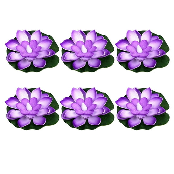 6 Pack Floating Lotus Tea Lights - 4 Inch Water Lily LED Candles for Pool,Bath,Wedding,Party Decor - Floating Color Changing Lotus Flower Pool Lights(Purple)