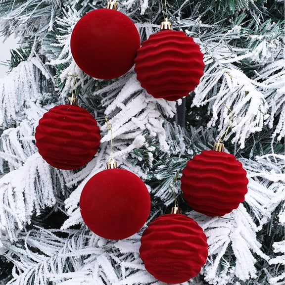6 Pack Flocked Christmas Balls Set, 3.15 in Velvet Suede Textured Christmas Tree Ornaments Set, Hanging Pendants for Xmas Tree Wreath Home Wedding Holiday Party Decor
