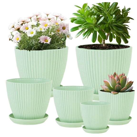 6 Pack Flower Pots for Indoor Plants,Multisize Plant Pots for Garden Office,Plastic Planter Nursery Pots with Drainage Holes and Saucers for Flowers, Herbs, Succulents, and Seedlings