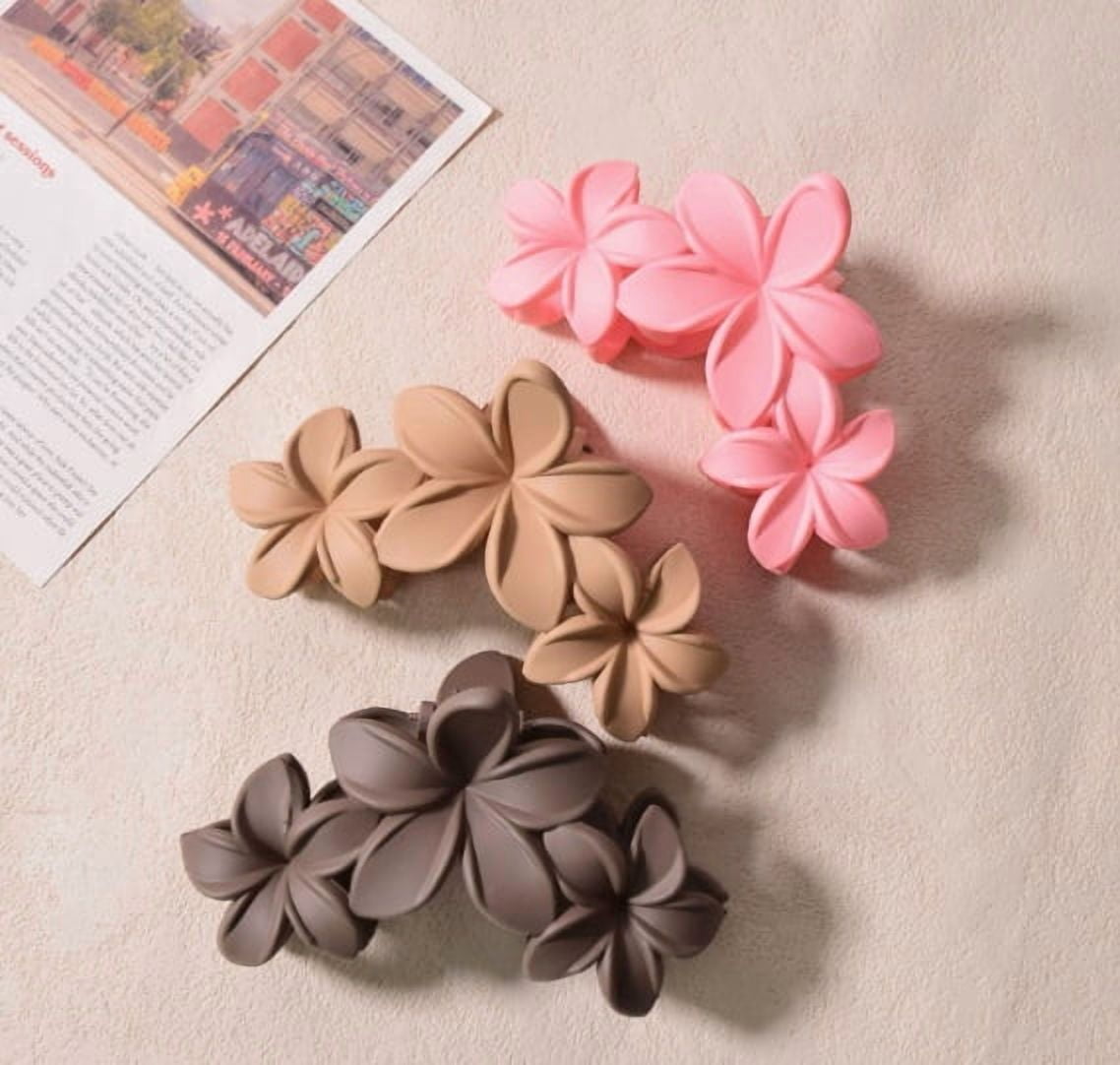 6 Pack Flower Shark Clips - Strong Grip Hair Accessories for All Hair Types, Elegant Design for Everyday Use, Perfect for Work and Dates