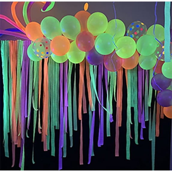 6-Pack Fluorescent Crepe Paper Streamers - Vibrant Colors in Normal Light, Glow Under Blacklight for Neon Party, UV Party, Birthday, Wedding, Festival & Celebration Decorations