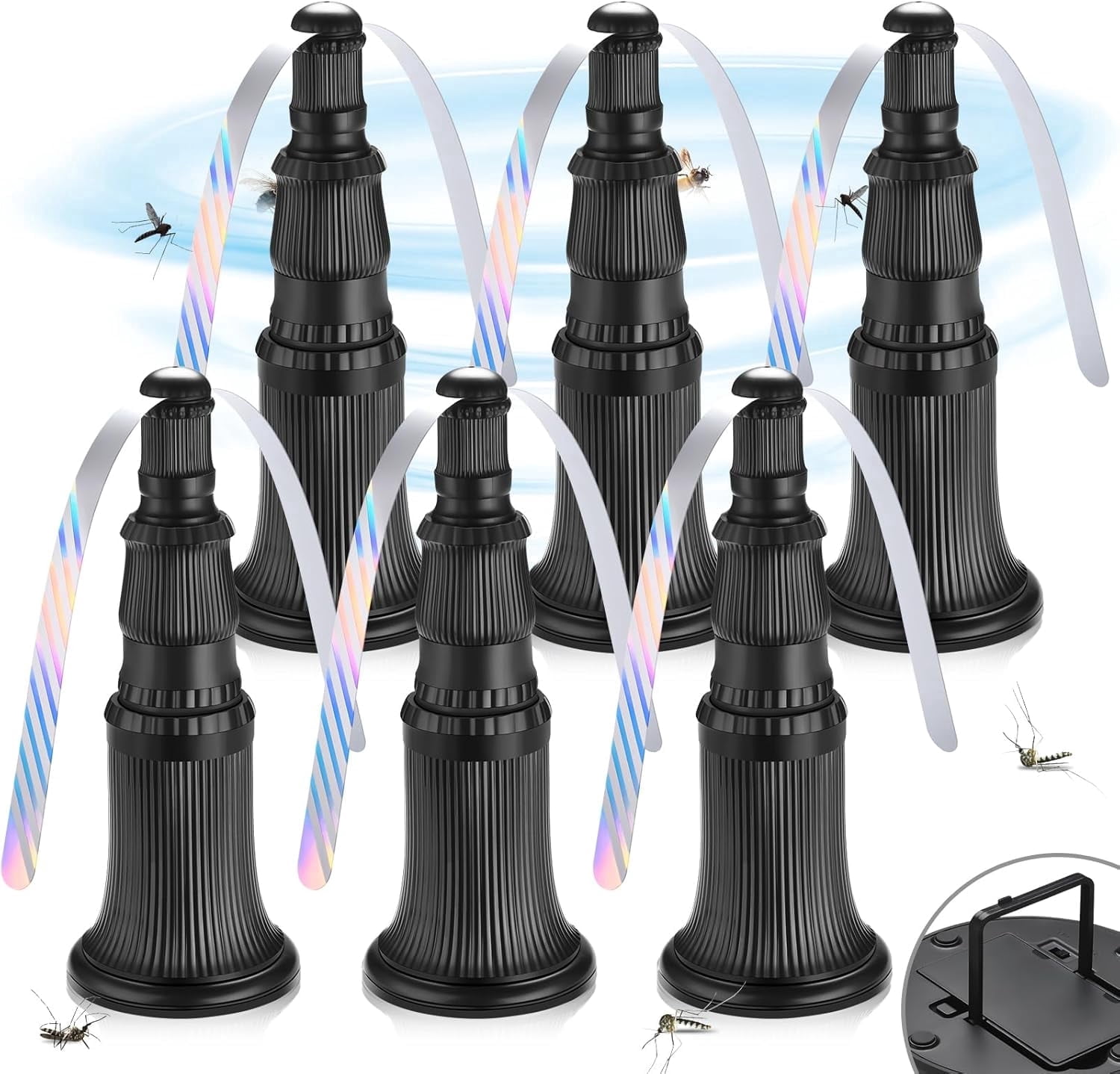 6-Pack Fly Fans for Tables, Battery-Powered Tabletop Fly Repellent with Holographic Blades for Indoor Outdoor Dining, Home, Picnic & Party, Classic
