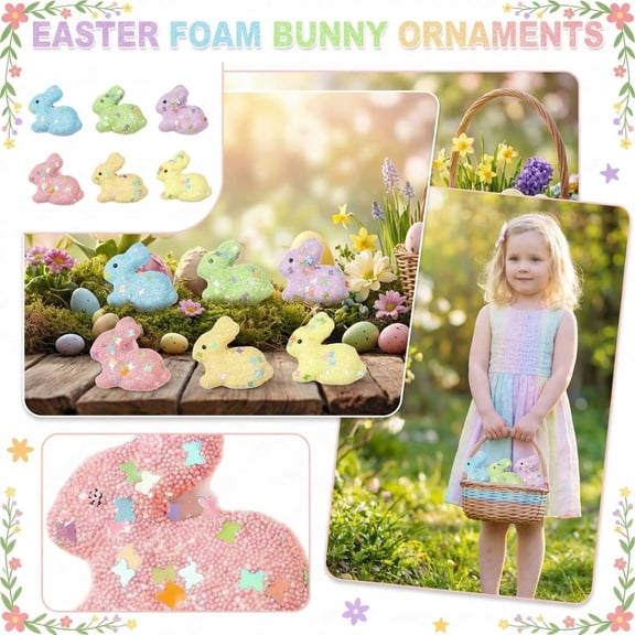 6 Pack Foam Simulation Animals Easter Bunny Themed Decor Set Perfect for Home Crafts Table Party Dining Room and Holiday Arrangements