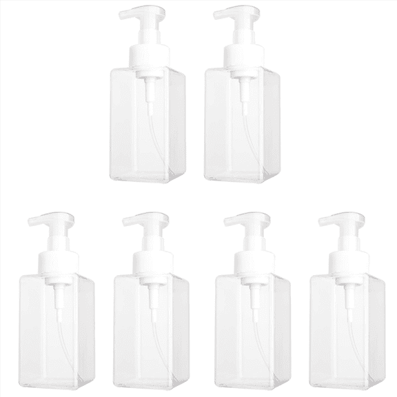 6 Pack Foaming Soap Dispenser 15Oz Refillable Foam Liquid Hand Soap Empty Plastic Pump Bottle Container - Clear 450Ml