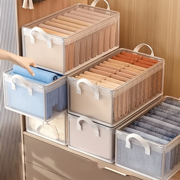 6 Pack Foldable Clothes Storage Bins - Stackable Steel Frame PVC Clear Organizer Boxes for Sweaters Blankets Bedding & Cosmetics, Waterproof Washable Under Bed Closet Storage