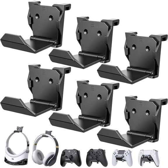 6 Pack Foldable Controller Wall Mount Holder for PS5/PS4/Xbox/Switch Controller Stand Hanger with Anti-slip Pad Universal Gaming Remote & Headphone Accessories