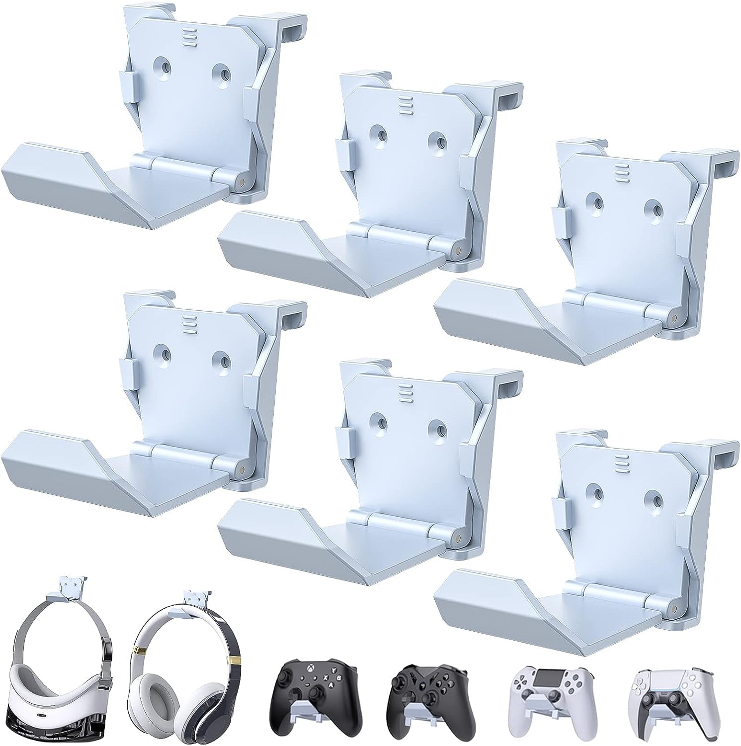 6 Pack Foldable Controller Wall Mount Holder for PS5/PS4/Xbox/Switch Controller Stand Hanger