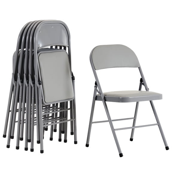 6-Pack Foldable Iron PVC Chairs Heavy Duty Cushioned Seat Backrest Portable Event Seating Banquet Convention Exhibition Dining Room Home Office Stackable Steel Frame Non-Slip Feet Scratch Protectors