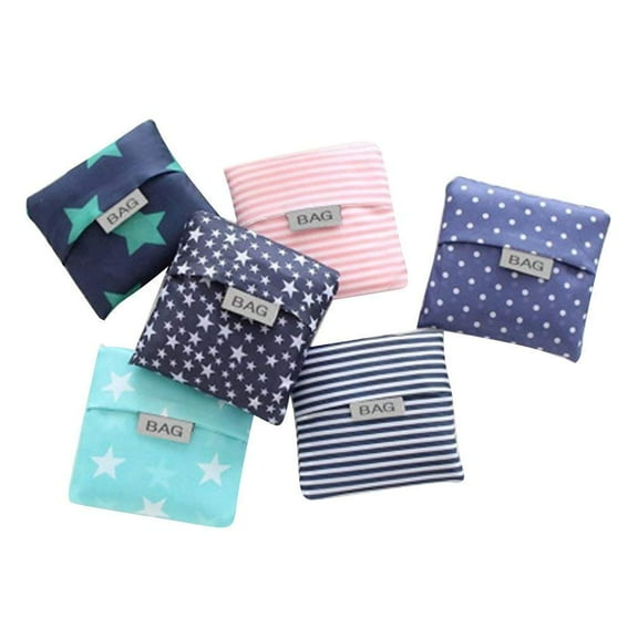 6 Pack Foldable Shopping Bags Reusable Eco-friendly Grocery Tote Bags Shopper Bag Folding into Attached Pouch