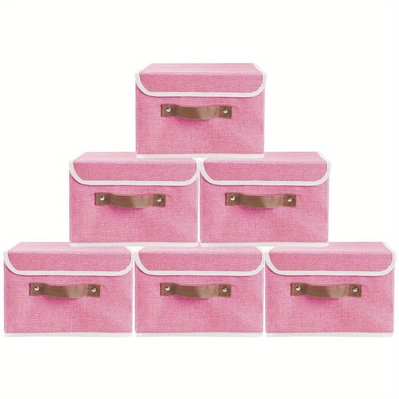 6-Pack Foldable Storage Bins with Lids & Handles, Stackable Fabric Organizer Cubes for Closet, Toys, Laundry & Home Organization (Beige, Blue-Green, Pink)