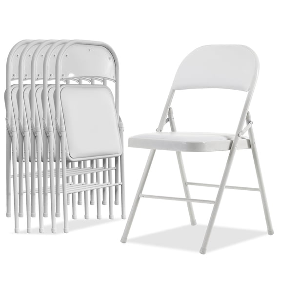 6 Pack Folding Chairs with Padded Cushion, Portable Stackable PVC Chairs with Metal Frame, Commercial Foldable Chairs for Office Wedding Kitchen Dining, 330lb Capacity, White