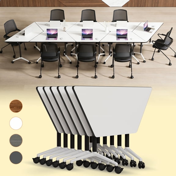 6 Pack Folding Conference Table,Conference Room Tables with Wheels, 47.2IN Modular Meeting Table, Flip Top Mobile Training Table for Offices and Schools