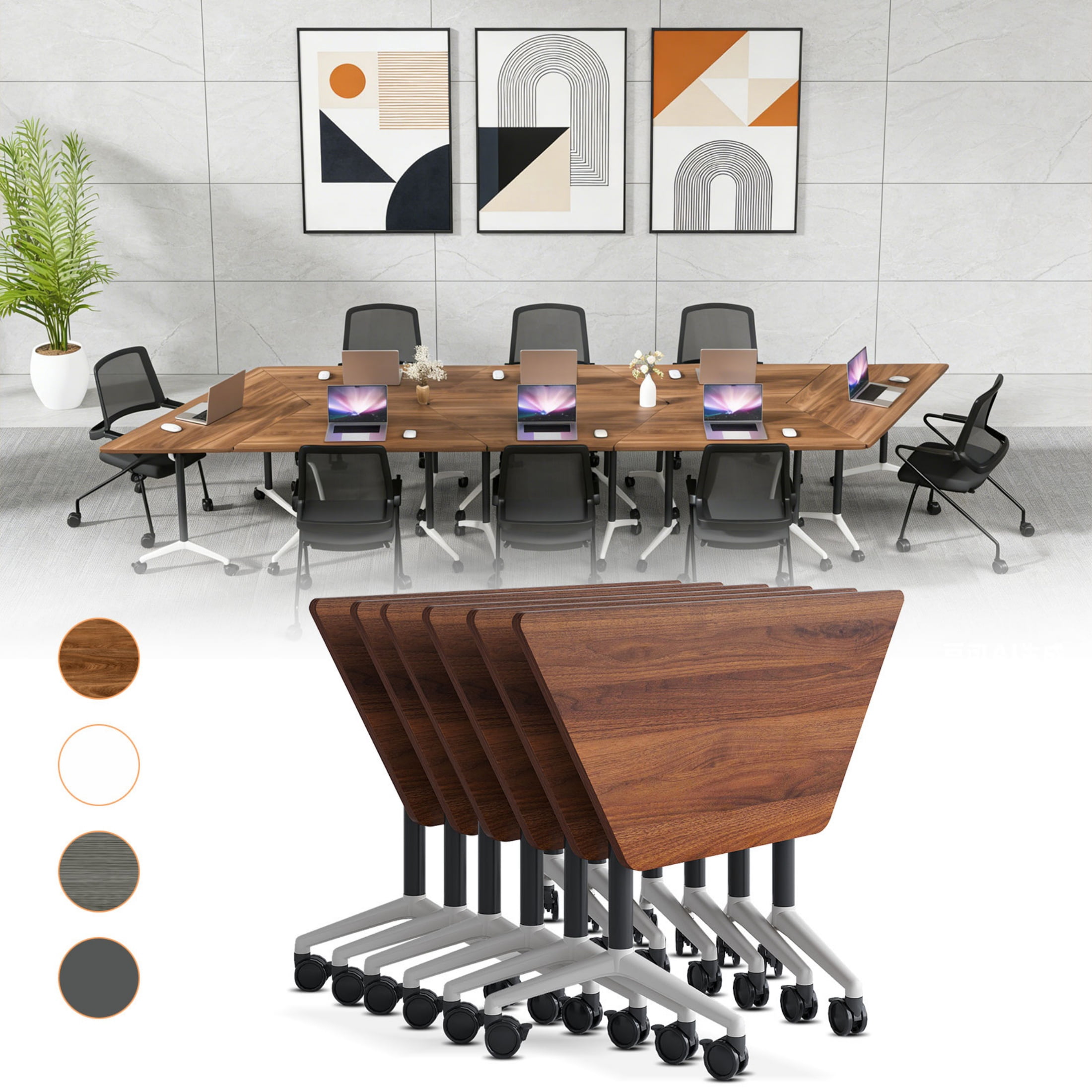 6 Pack Folding Conference Table,Conference Room Tables with Wheels, 47 ...