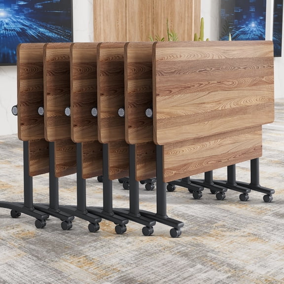 6 Pack Folding Conference Table on Wheels,Large Rectangular Conference Room Tables Modern Rolling Meeting Seminar Table for 6-8 Person,Training Boardroom Tables for Office Conference Room(55.1in)