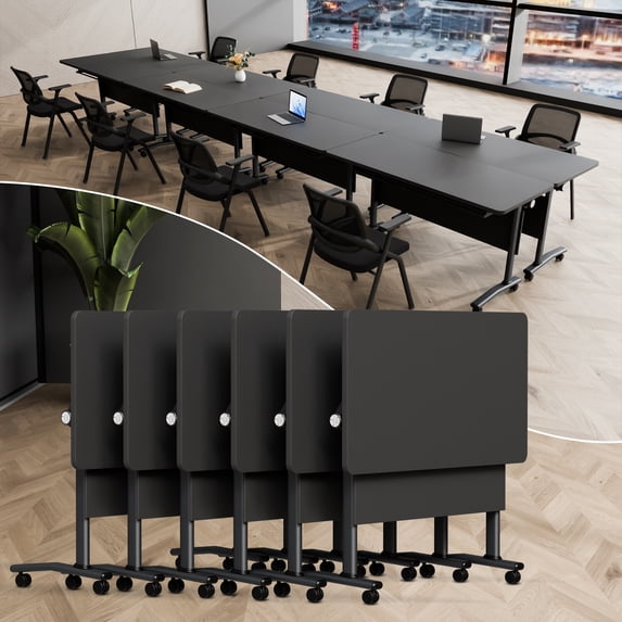 6 Pack Folding Conference Table on Wheels,Large Rectangular Conference ...