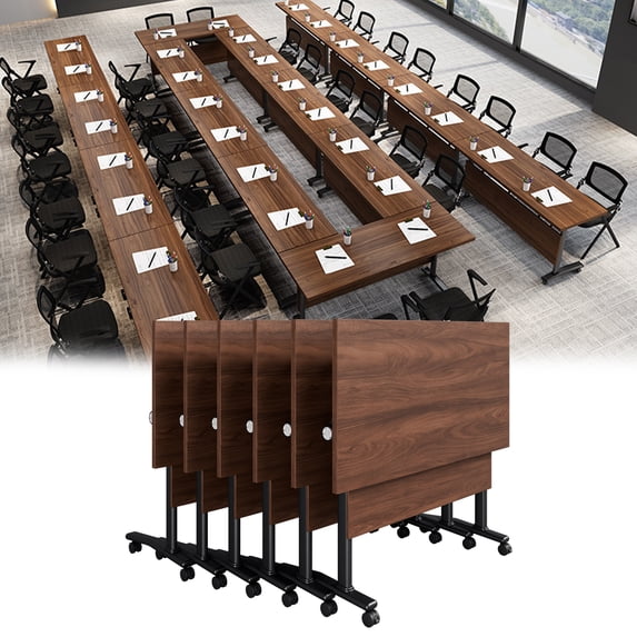 6 Pack Folding Conference Table on Wheels,Large Rectangular Conference Room Tables Modern Rolling Meeting Seminar Table for 6-8 Person,Training Boardroom Tables for Office Conference Room(62.9in)