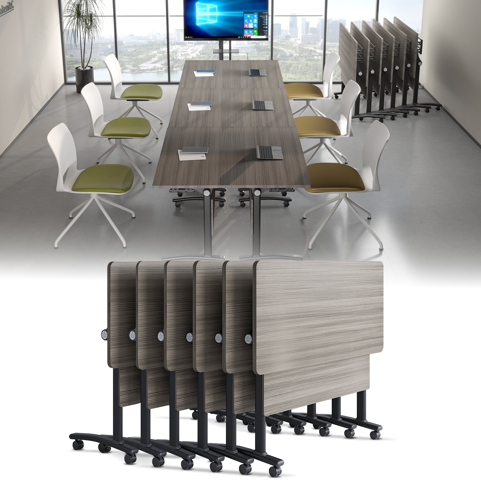6 Pack Folding Conference Table on Wheels,Large Rectangular Conference ...