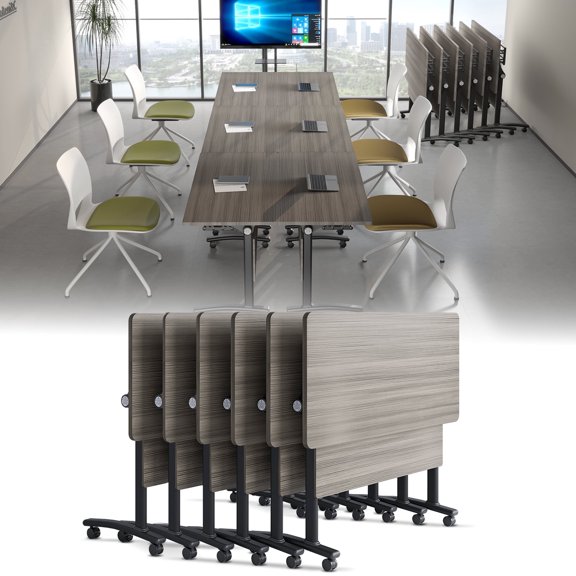 Folding Conference Table on Wheels 6FT Mobile Training tables for 6-8 People, Modular Seminar Meeting Table for Office, Classroom