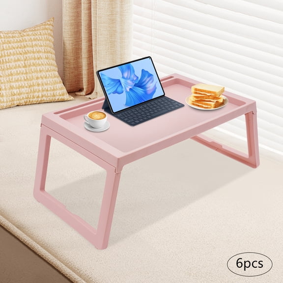 6-Pack Folding Lap Desk Set for Kids and Adults, Space-Saving, No Assembly, Tablet Slots, Durable, Ideal for Study, Work, or Meals in Bed Pink