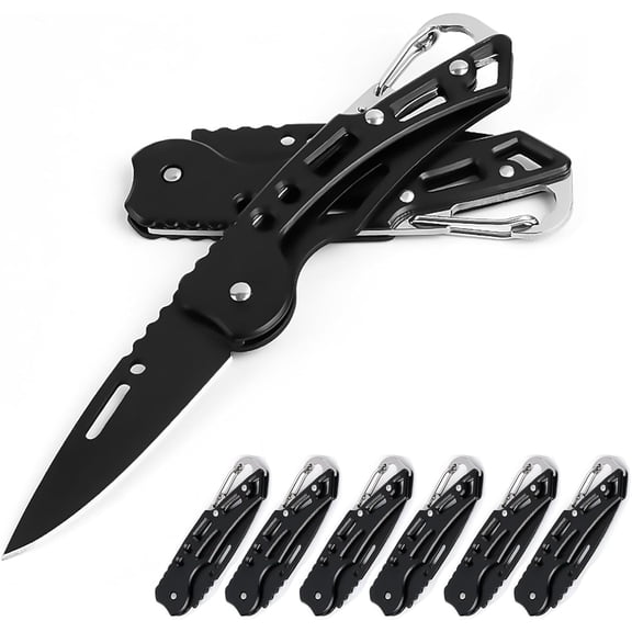 6 Pack Folding Pocket Knife, Pocket Knife with Chain, Only 2.5 in. Blade - EDC Knife for Camping Hiking Fishing for Men and Women (Black)