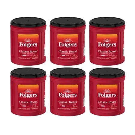 (6 Pack) Folgers Classic Roast, Medium Roast, Ground Coffee, 33.7 oz Canisters
