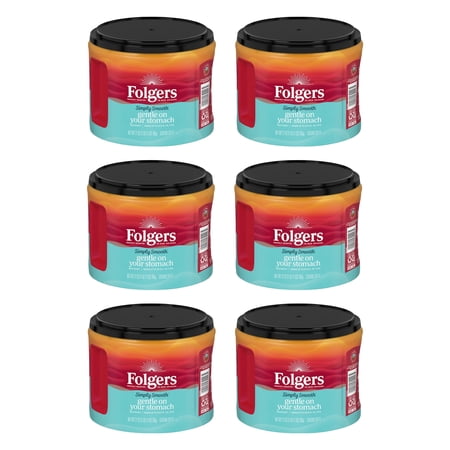 (6 Pack) Folgers Simply Smooth Ground Coffee, 27 oz Canisters