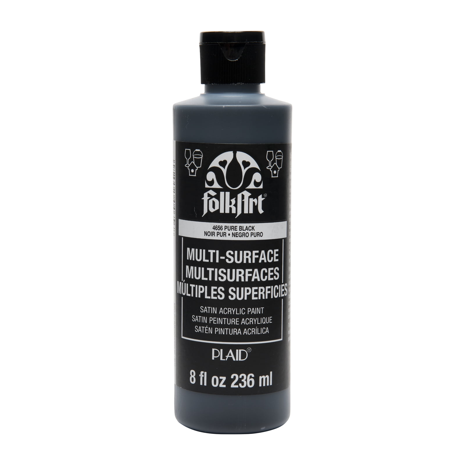 8oz. Pure Black Multi-Surface Satin Acrylic Paint by FolkArt - Non-Toxic Paint for Drawing - Painting - Art & Crafts Supplies - Bulk 6 Pack