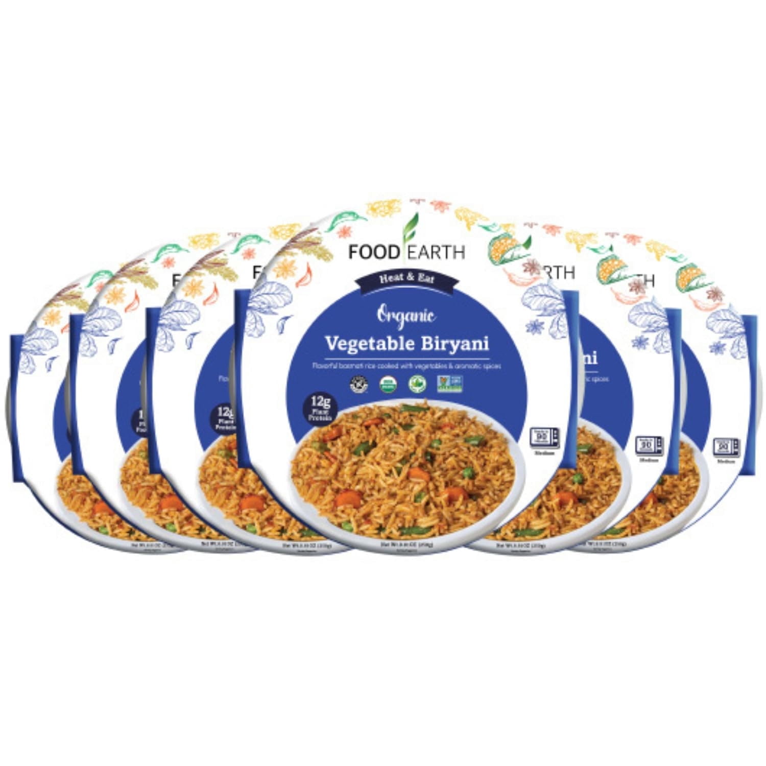 Food Earth -Organic Vegetable Biryani Ready to Eat Indian Meal , 100% Organic, Vegan, Gluten-Free, Heat & Serve,8.81 oz, 6 units Shelf Stable