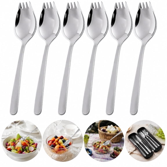 6 Pack Food Grade Stainless Steel Spork, Stainless Steel Sporks, 2 In 1 Spoon And Fork Silver Metal Spork, Multipurpose Salad Forks for Salad Dessert Fruit Soup Noodle