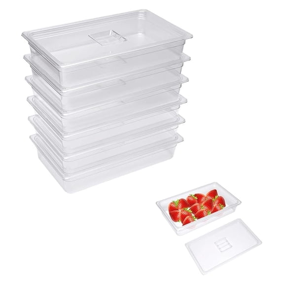 6 Pack Food Pans Full Size 4in Deep Polycarbonate Food Storage Box Clear Catering Food Containers Stackable Plastic Pans with Lids for Restaurant Kitchen,Freezer-Safe