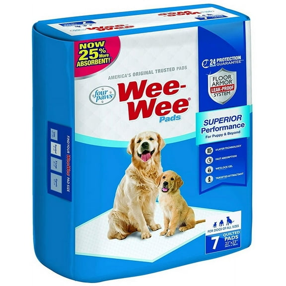 6 Pack Four Paws Original Wee Wee Pads Floor Armor Leak-Proof System for All Dogs and Puppies [Dog Potty Pads, Dog Potty Training Aids, Bulk Dog Supplies, Four Paws] 42 count (6 x 7 ct)