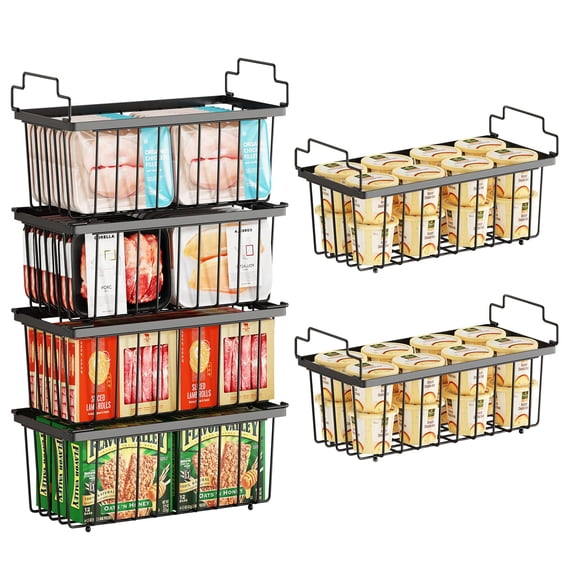 6 Pack Freezer Organizer Bins(14.6‘’L X 7.1‘’W X 5.2‘’H), Stackable Chest Freezer Organizer for 7 Cu.FT Deep Freezer Sort Frozen Food, Deep Freezer Organizer Bins Easily w/Handle Add Storage Space
