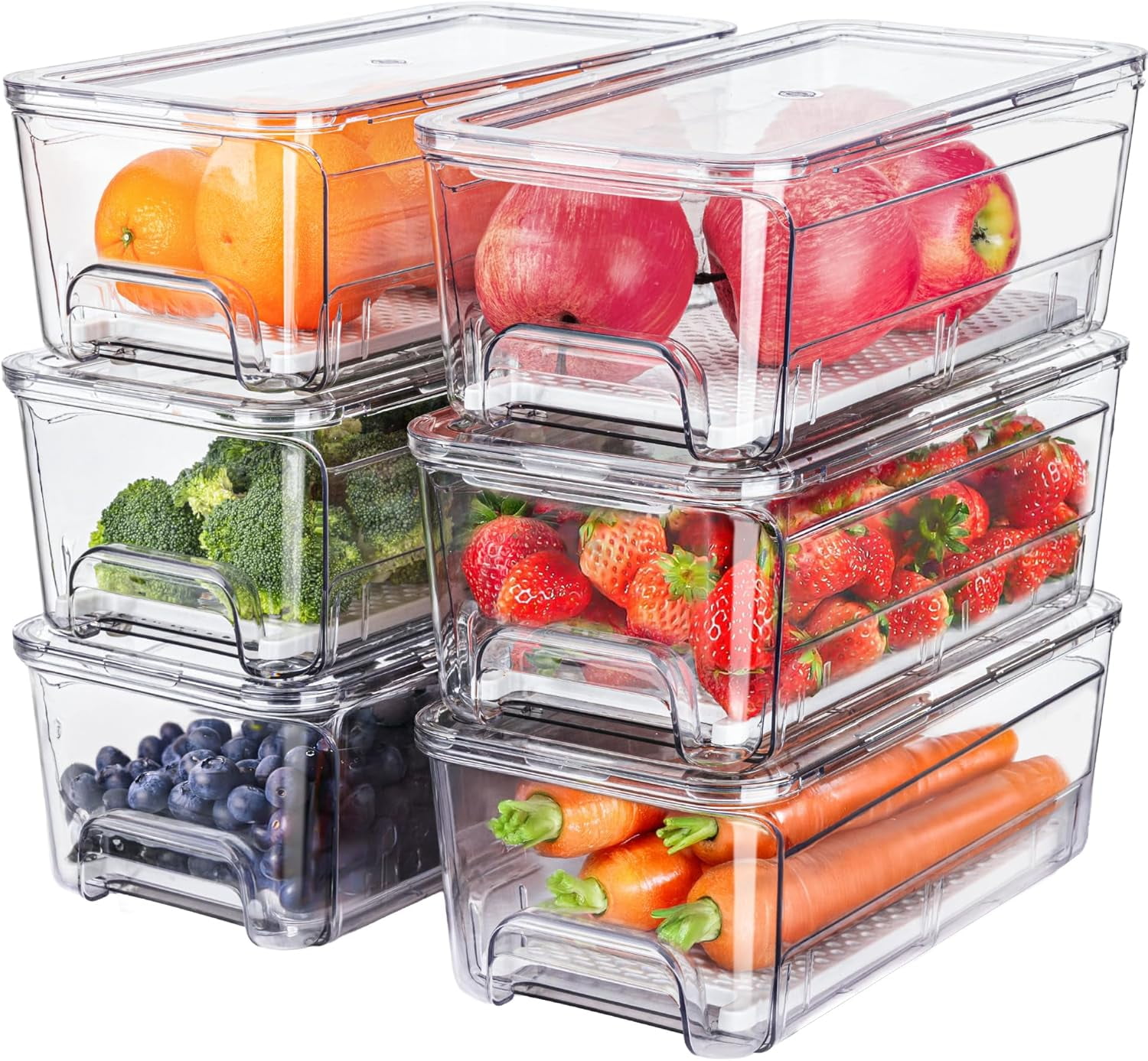 6-Pack Fridge Drawer Organizer, Pull-out Stackable Refrigerator ...
