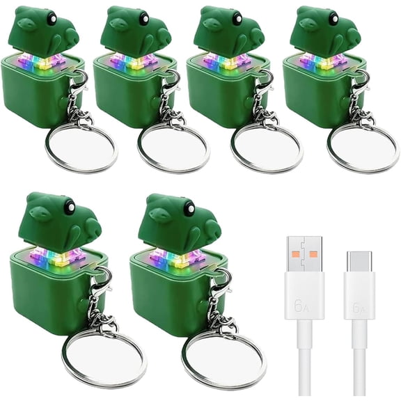 6 Pack Frog Croaking Fidget Toy Keychain Rechargeable Keyboard Clicker with LED Lights Stress Relief Sensory Toy for Adults Anxiety Relief