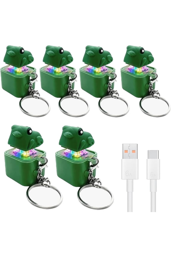 6 Pack Frog Croaking Fidget Toy Keychain Rechargeable Keyboard Clicker with LED Lights Stress Relief Sensory Toy for Adults Anxiety Relief