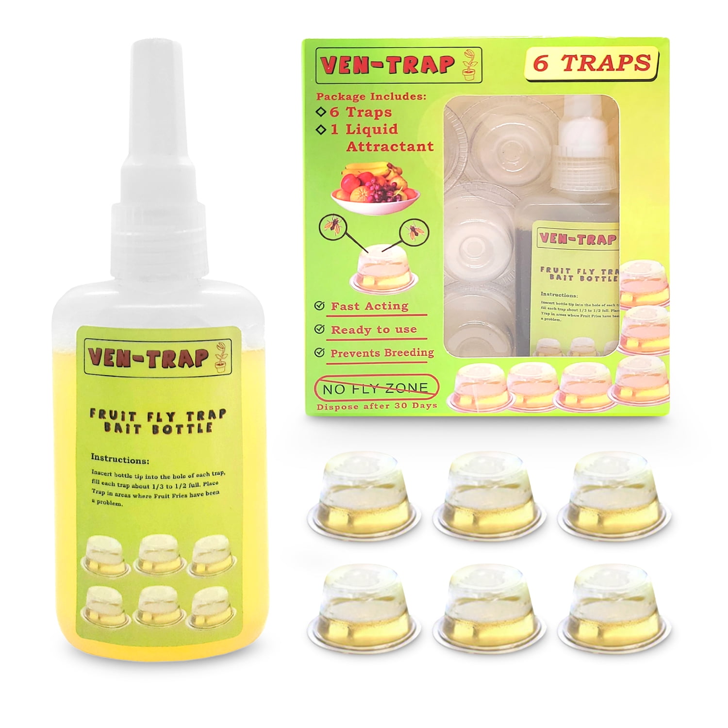 6 Pack Fruit Fly Trap | No Insecticides or Odor, Eco Friendly, Also Catch gnats