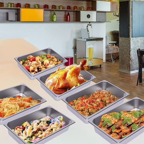 6 Pack Full Size Stainless Steel Steam Hotel Pan 20.87 x 12.99 x 4 In Steam Table Pan Food Service Pan for Party, Kitchen, Restaurant, Hotel
