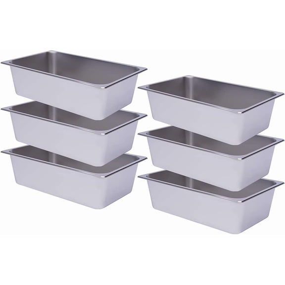 6 Pack Full Size Stainless Steel Steam Hotel Pan 20.87x12.99x6in Steam Table Pan Food Service Pan for Party, Kitchen, Restaurant, Hotel