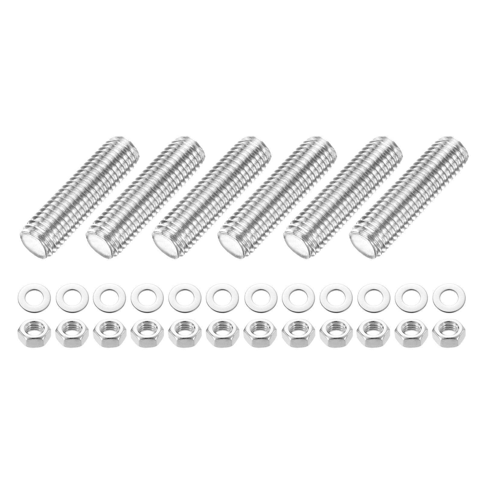 6 Pack Fully Threaded Rod, M14 x 50mm 201 Stainless Steel Right Hand Threads Rods with Nuts and Flat Washer