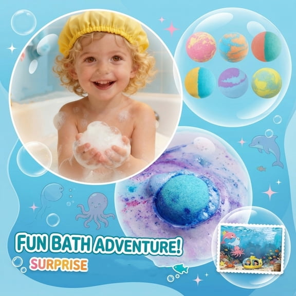 6 Pack Fun Surprise Hidden Toy Fizzing Bubble Bath Bombs Gift Carton, Kids Fun Bubble Bath Time Relaxing Bedtime Routine Prizes, Tear Free Natural Essential Oils Gentle Skin Care For Boys And Girls