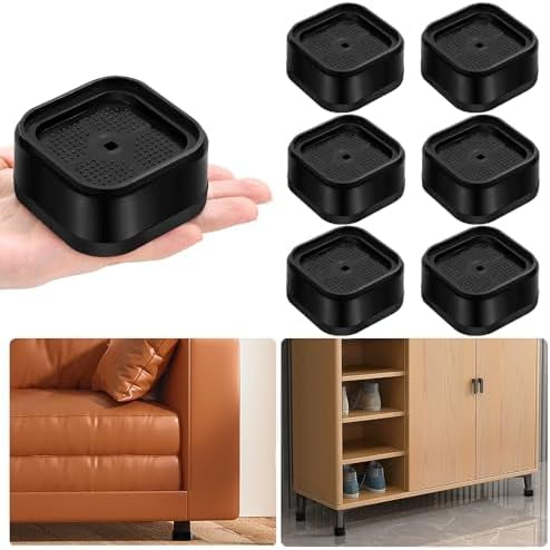 6 Pack Furniture Risers Adjustable Bed Risers Heavy Duty Lifts Height 1", Square Stackable Bed Risers 1, 2 or 3 Inch for Desk Leg Table Couch Sofa Chair Bed Frame Legs Dorm, Black