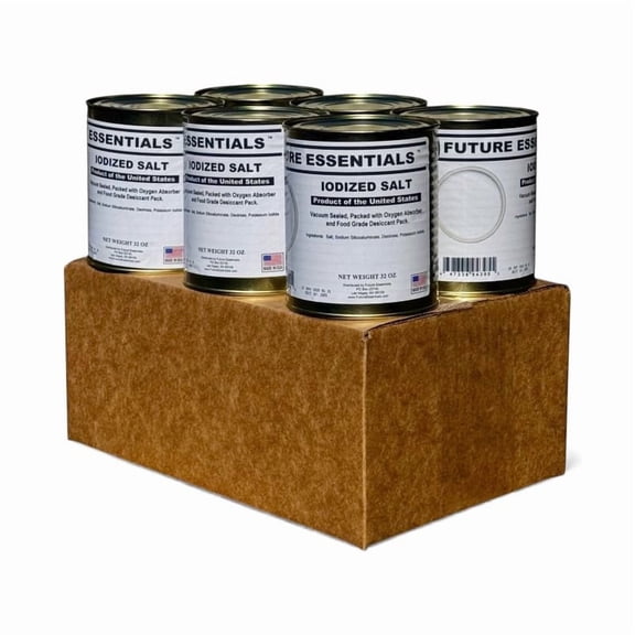 (6-Pack) Future Essentials Iodized Salt, 2 lb #2.5 Can Pure Additive-Free Iodized Table Salt, Long Shelf Life, Emergency Food Storage, Made in USA