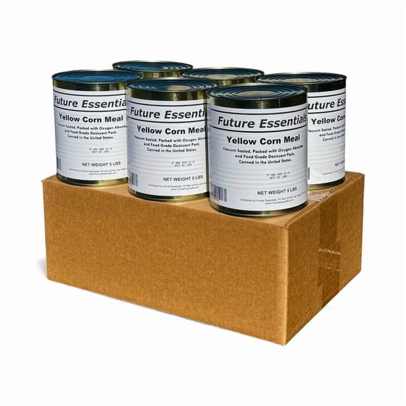 (6-Pack) Future Essentials Yellow Corn Meal, 5 lb #10 Can Fine Ground Cornmeal, 30-Year Shelf Life, Emergency Food Storage, Non-GMO, Made in USA