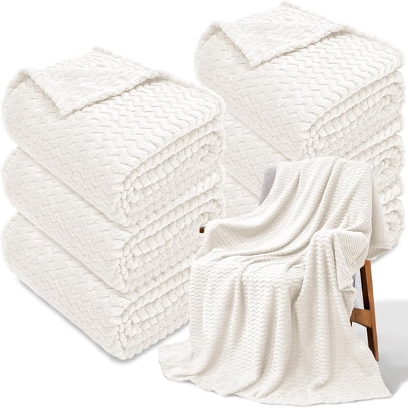 6 Pack Fuzzy Throw Blanket, 50 * 60 Inch  Ribbed Jacquard Fleece Blanket, Flanne   Throw Blankets for Wedding, Soft Room, (White)