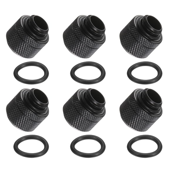 6-Pack G1/4" Thread 3/8 in ID 1/2 in OD Quick Tighten Compression Fitting for Soft Tubing, Computer Water Cooling System, Black