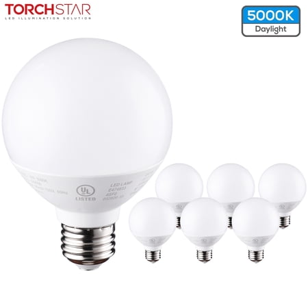 6 Pack G25 Globe LED Light Bulb 5W=40W, Dimmable Vanity Light Bulbs, E26 Base, 5000K Daylight