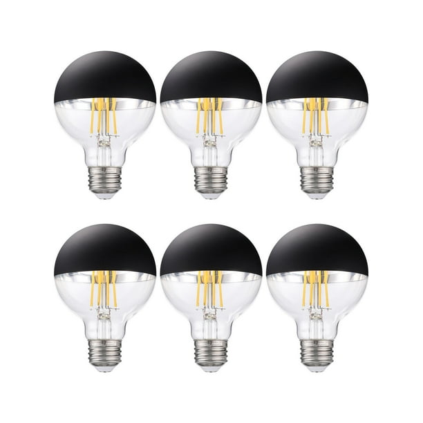 6 Pack G25 LED Dimmable Light Bulb 7W 75W Eqv. Half Chrome Anti Glare Bulbs UL Listed E26 Base Decorative Black Dipped Globe Light Bulbs for