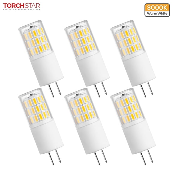 TORCHSTAR 6-Pack G4 LED Bulbs, for Outdoor Landscape Light, Deck, Stair, Step, Path Lights, T3 JC Type Bi-Pin G4 Base Halogen Bulbs, 3000K Warm White, 12VAC/DC, 20-30W Halogen Equivalent