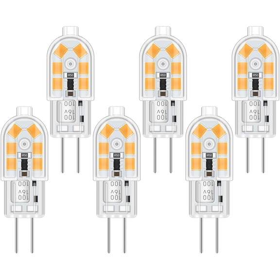 6-Pack G4 LED Light Bulb 12V, 0.47" Width, 2W Bi-Pin (0.16") Base LED Bulbs Equivalent 20W 3000K Warm White Light ,200 LM Not Dimmable, T3 Halon Bulb Replacement Bulb for Landscape Chandelier Camper